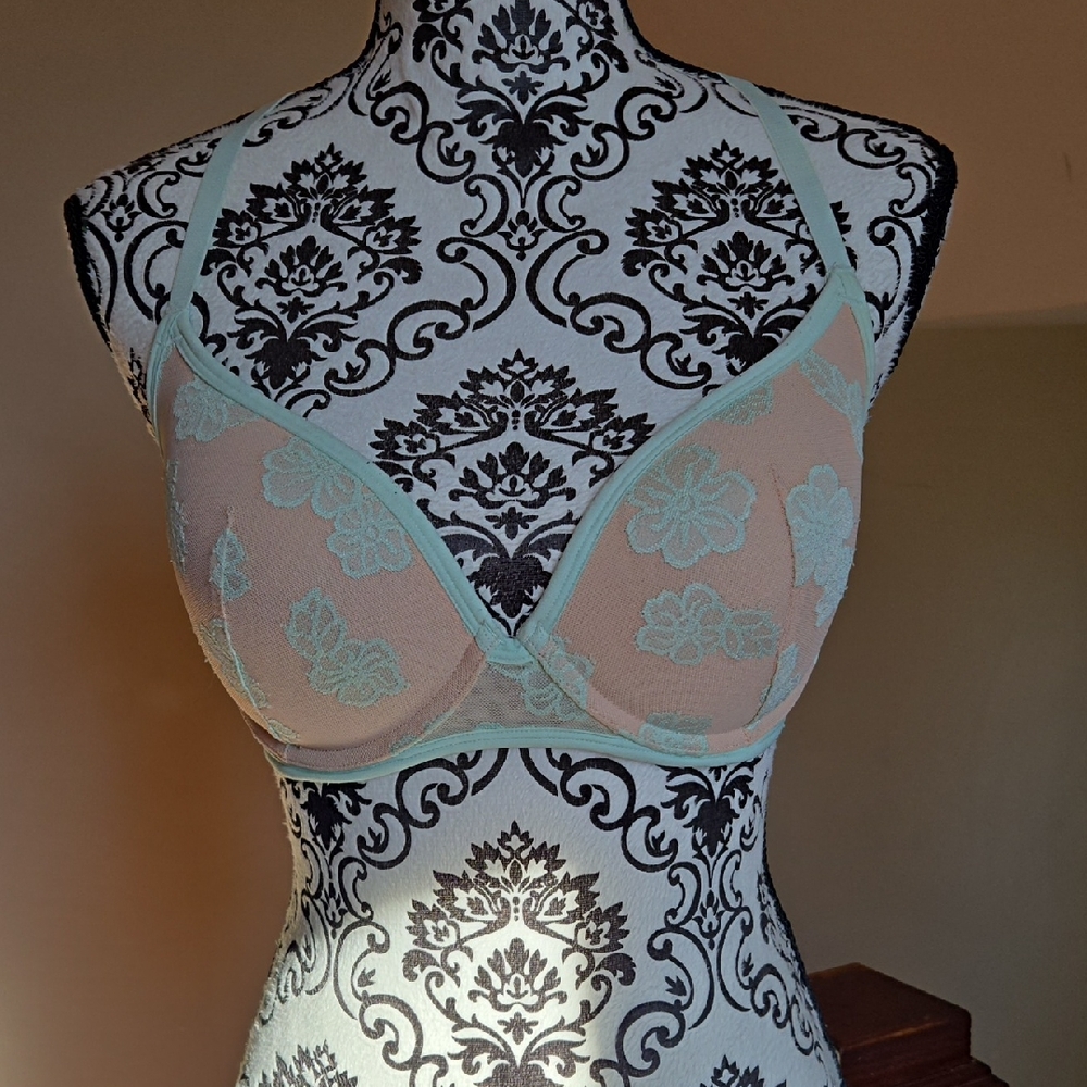 VS PINK Light Aqua Lace Underwire Bra - Women Intimates 32DD